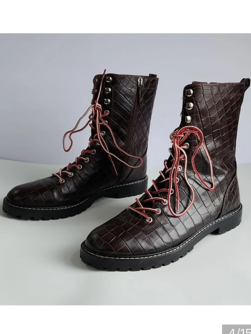 J. Crew Crocodile Embossed leather Lace-up Military Combat Style Boots